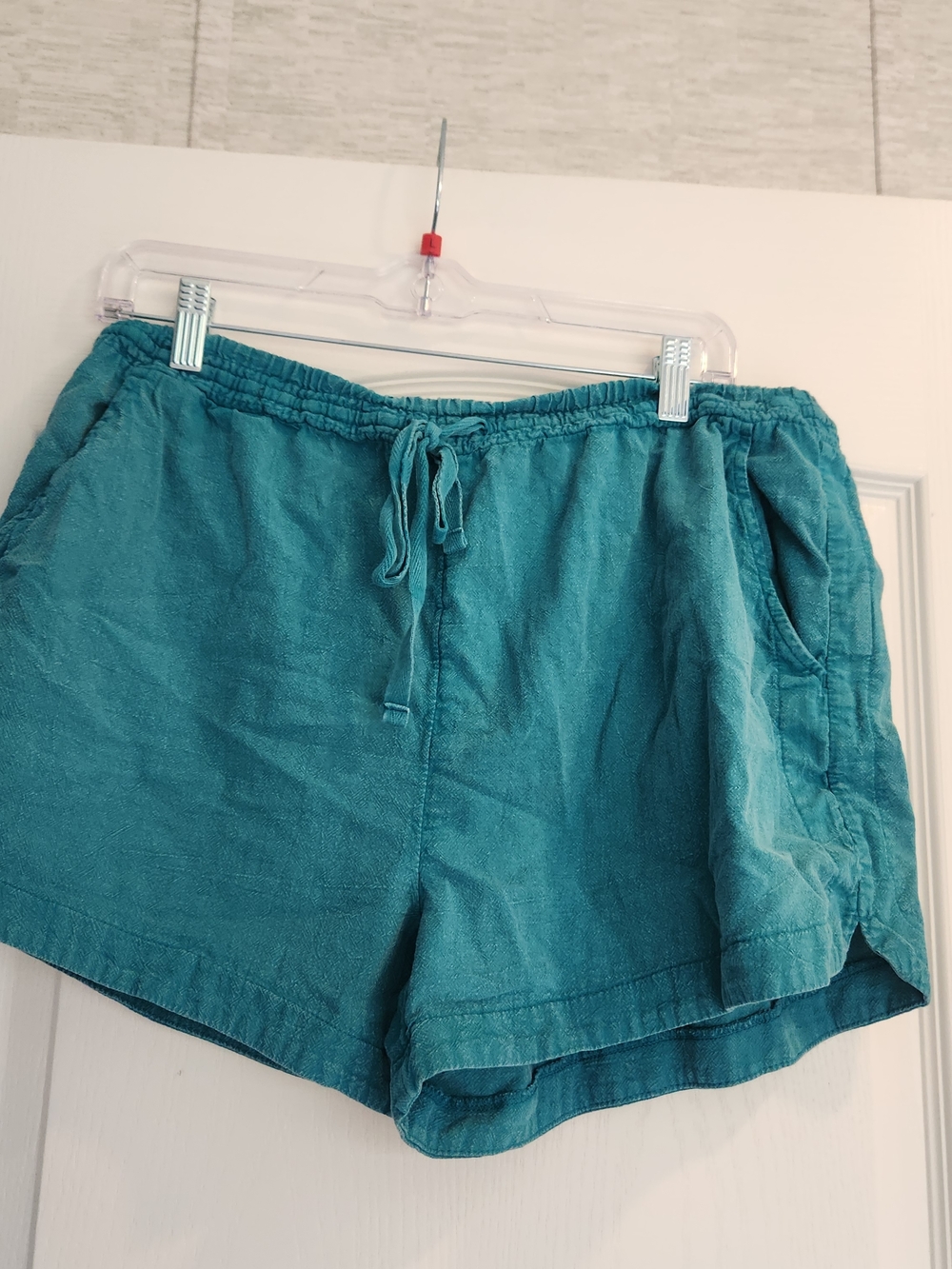 Time and Tru Teal Drawstring Linen-Blend Shorts M Euc
